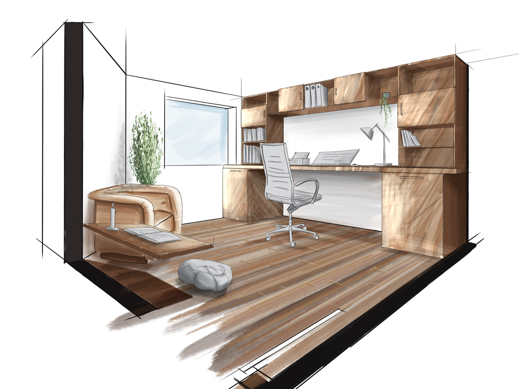 dessin esquisse d'un bureau