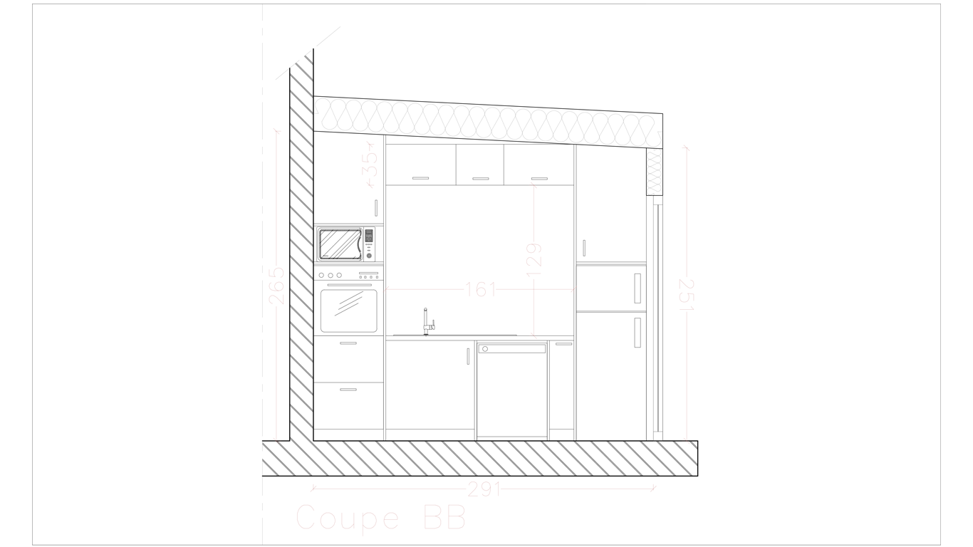 plan 2D autocad d'une élévation d'une cuisine