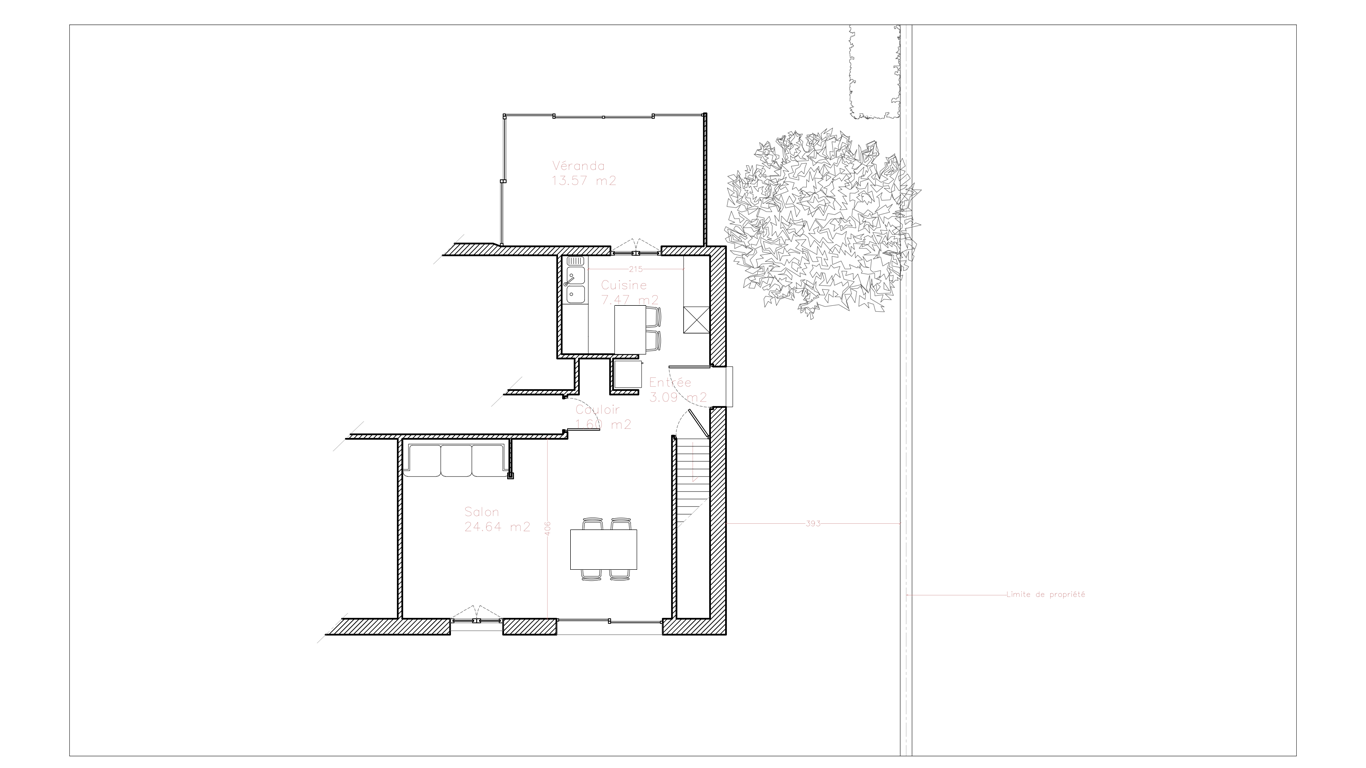 plan 2D autocad d'une partie d'une maison