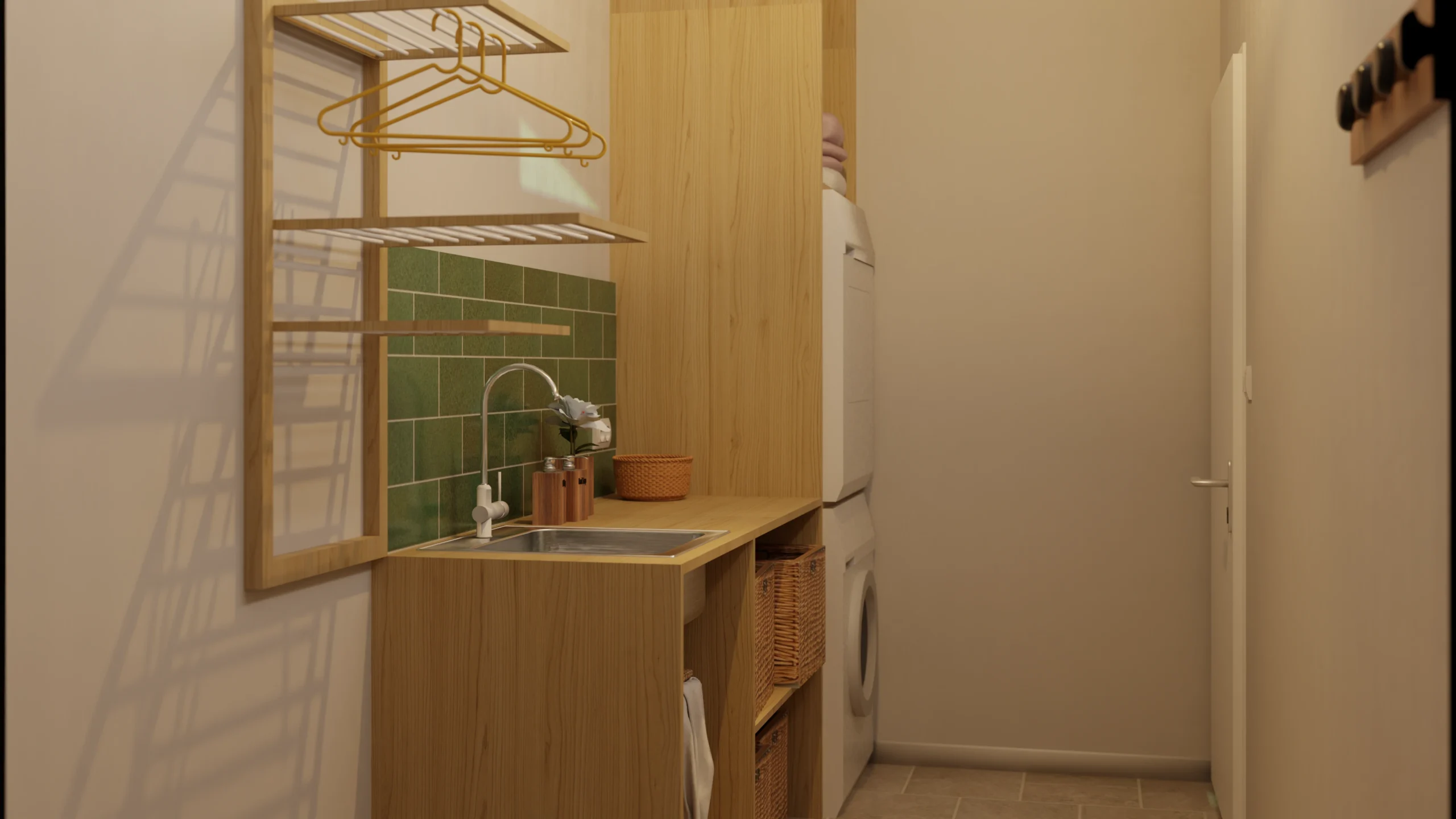 Visualisation 3D d'une buanderie en pièce unique dans une extension