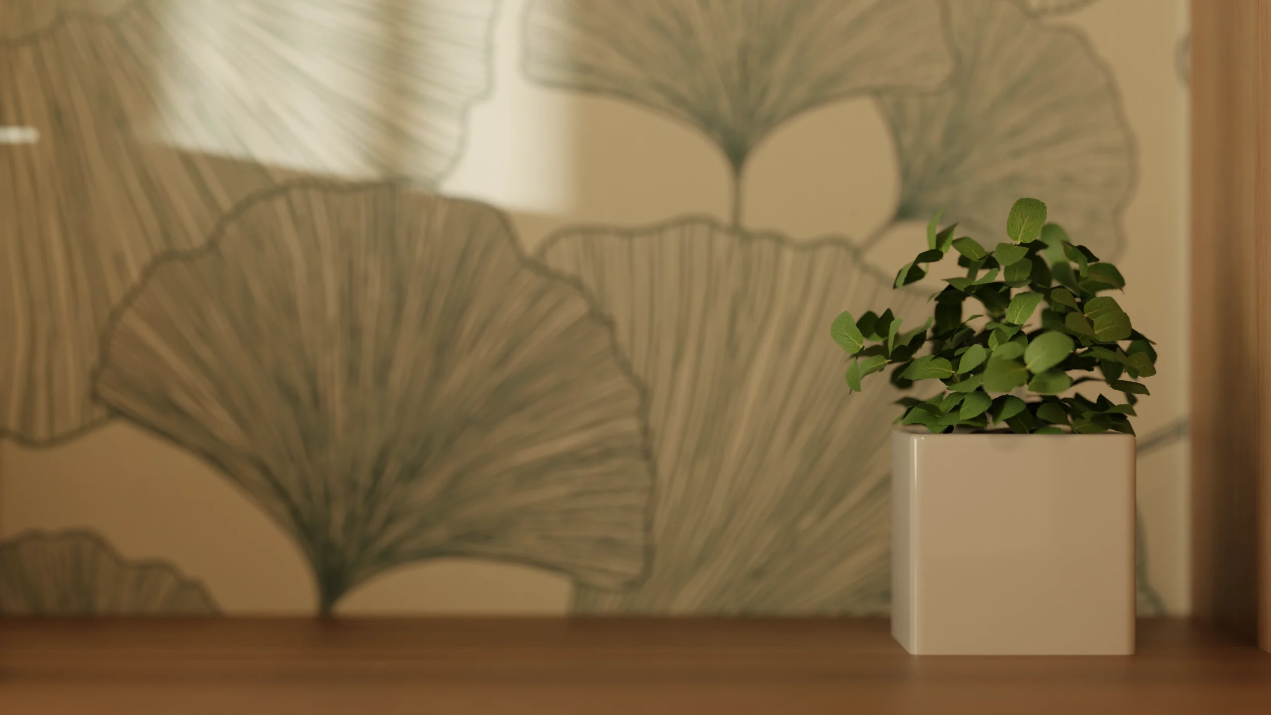 Rendu 3D d'un gros plan sur une plante d'un bureau